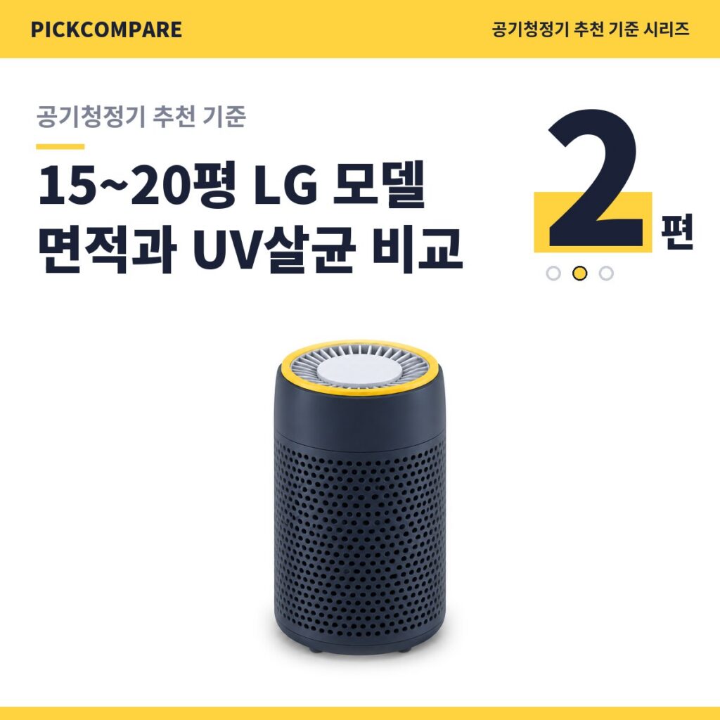 공기청정기 추천 기준 2편, 15~20평 LG 모델, 면적과 UV살균 비교 제품 이미지